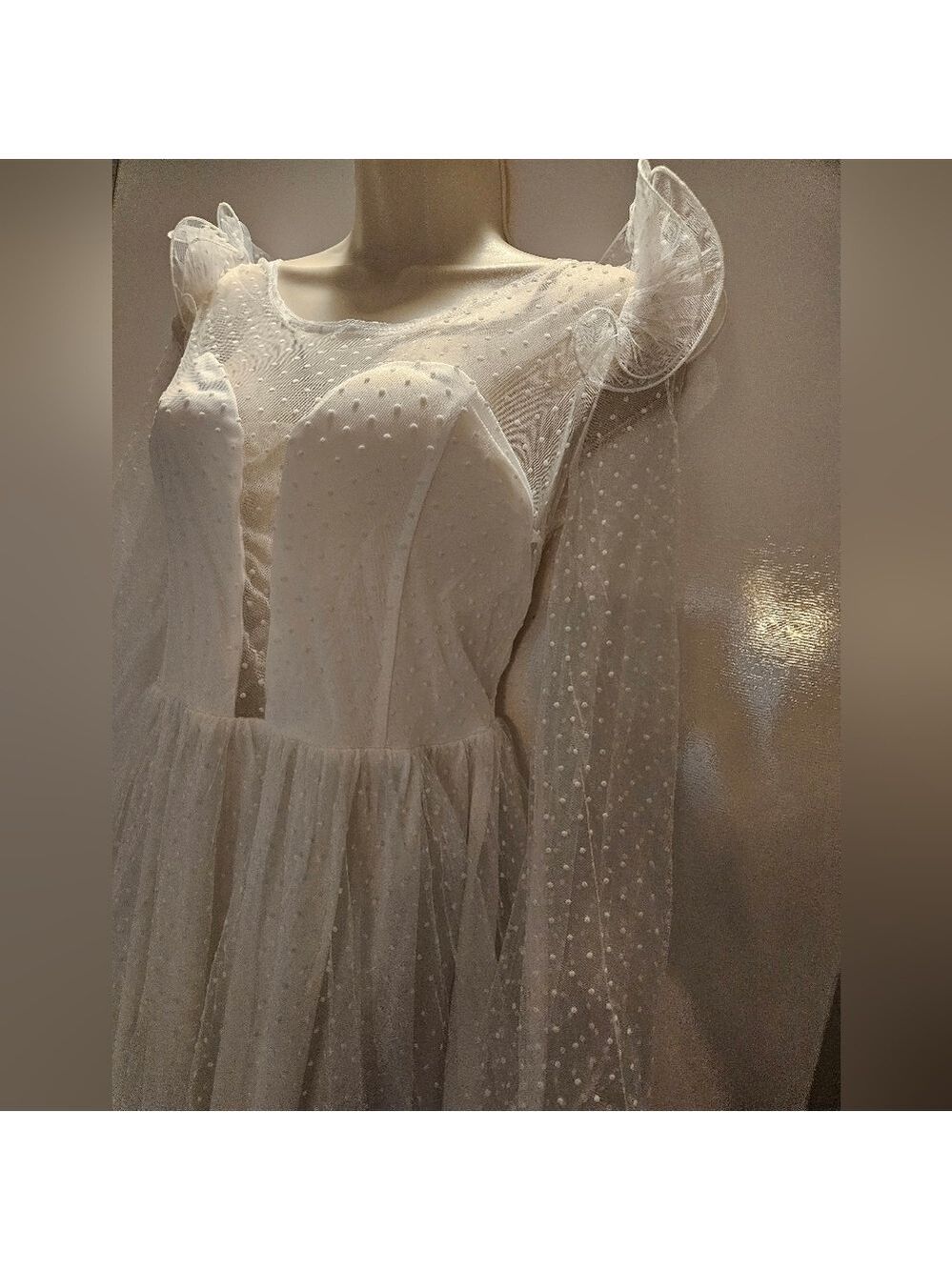 Missord White Dobby Mesh Ruffle Trim Sheer Maxi Dress Large - Picture 6 of 16